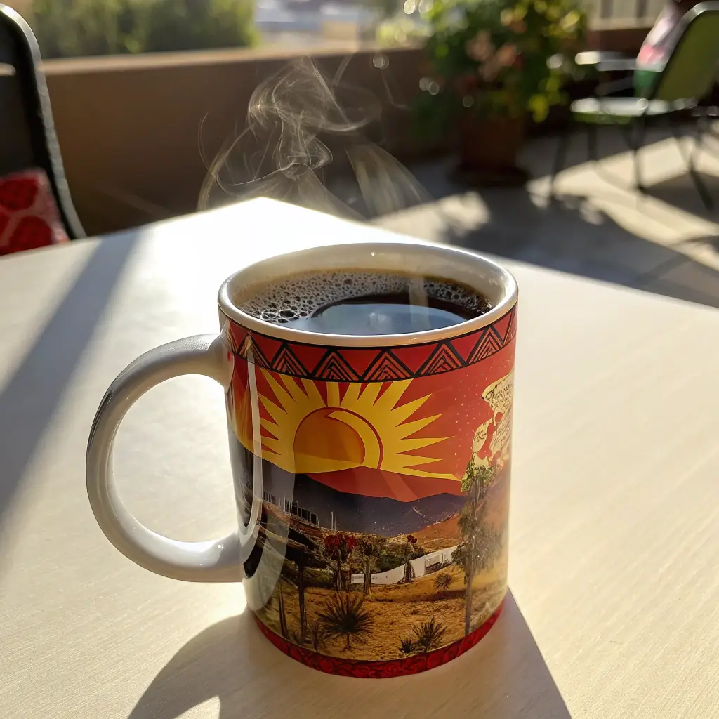 A white mug with the Whole Hunnid Studios logo on the front.